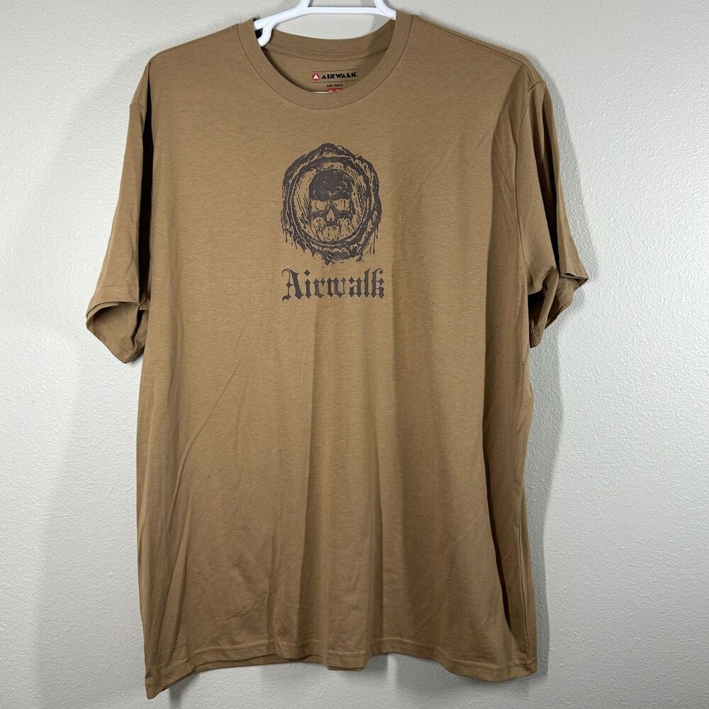 Airwalk Shirt Mens 2XL Tan Skull Graphic Vertical Back Print Cotton Blend